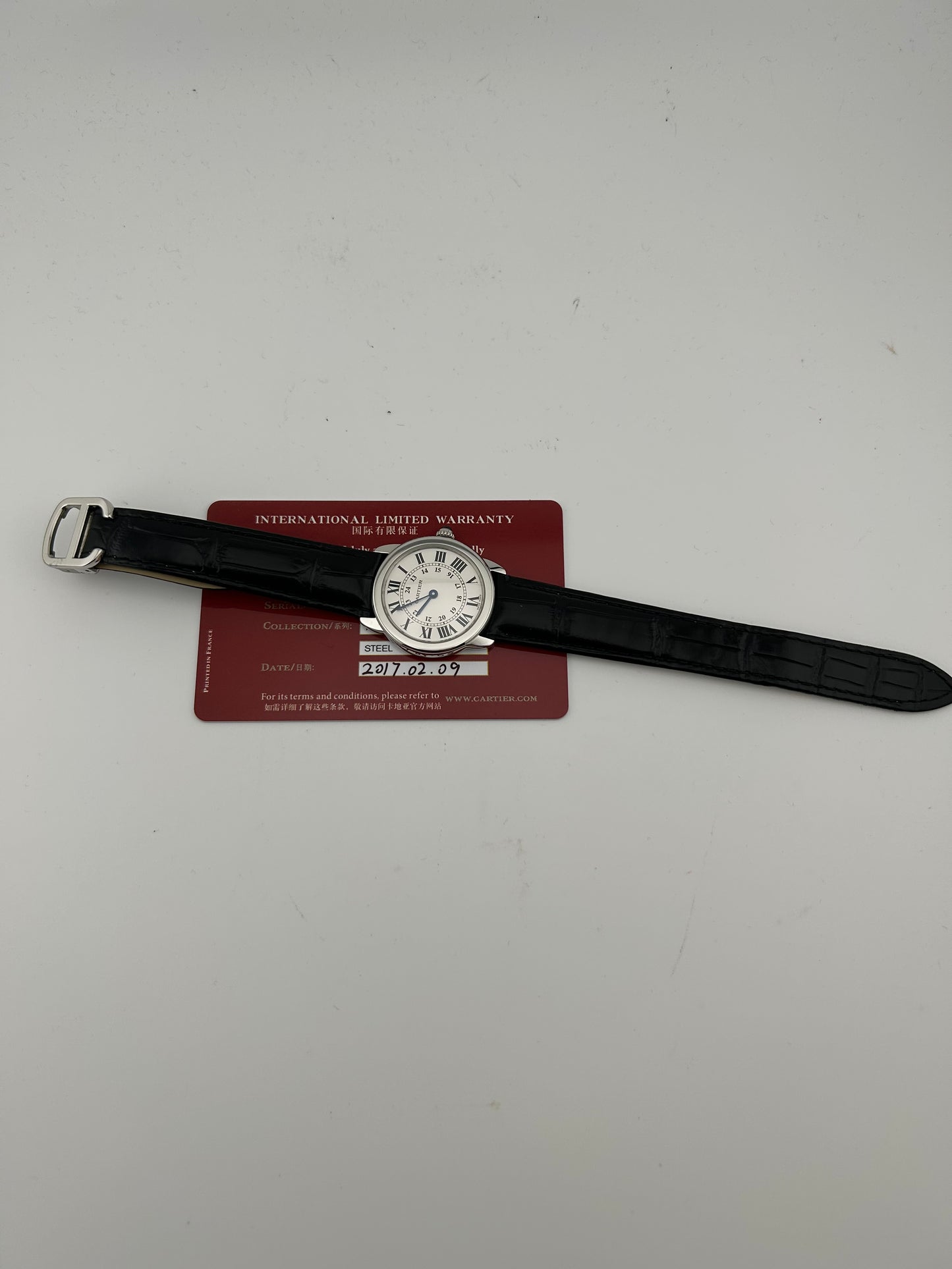 Cartier Ronde Solo de Cartier Silver Roman & Arabic Numerals Dial on Black Leather Strap Ref. W6700155 Card 2017 — view 7
