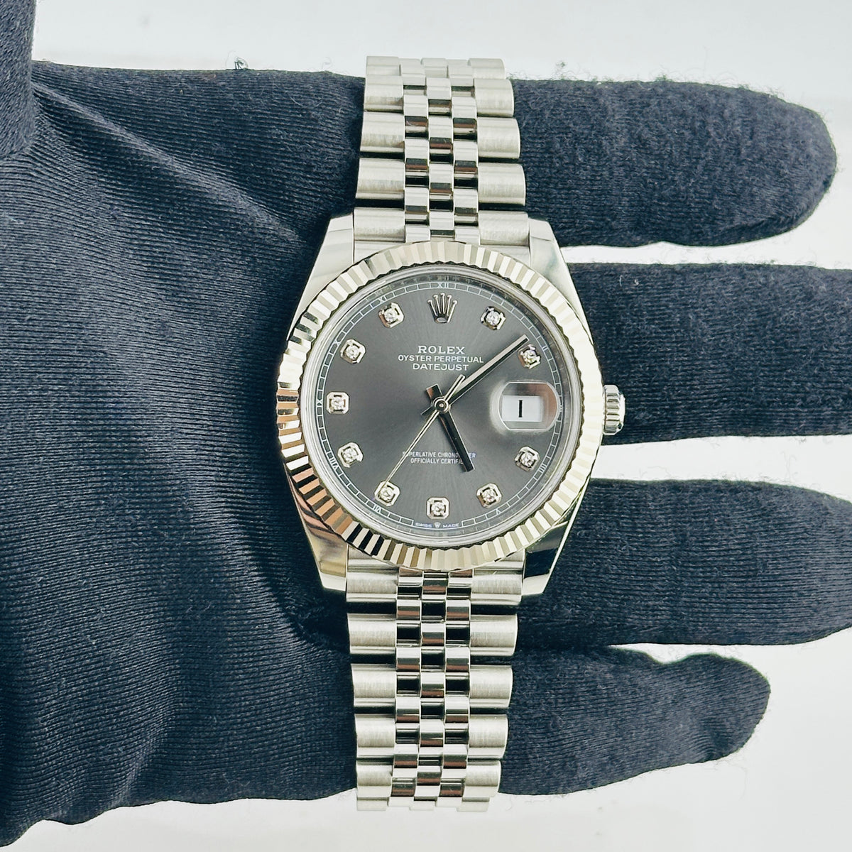 Rolex Datejust Dark Rhodium Diamond Dial on D Link Jubilee Bracelet Ref. 126334 Card 2024 — view 3
