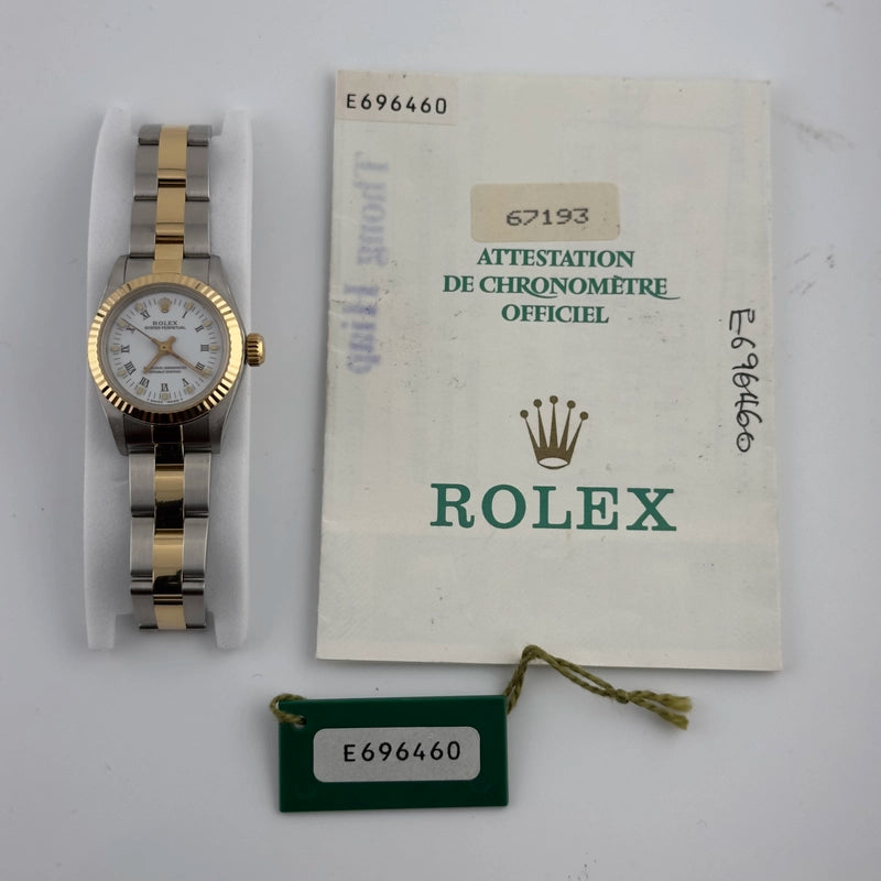 Rolex Oyster Perpetual White Roman Dial on Oyster Ref 67193 with Papers 1992