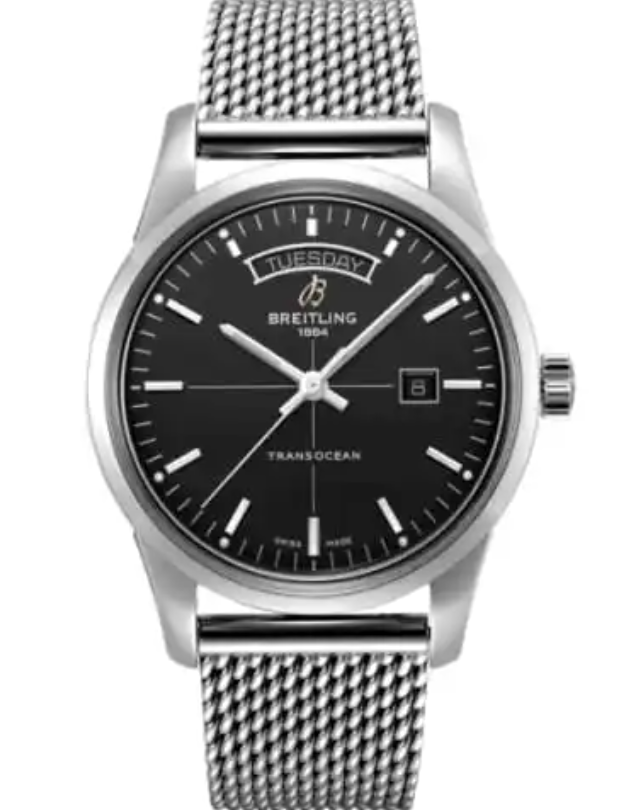 Breitling Transocean Day Date Black Index Dial on Stainless Steel Bracelet Ref. A45310/A451B69OCA Complete 2013