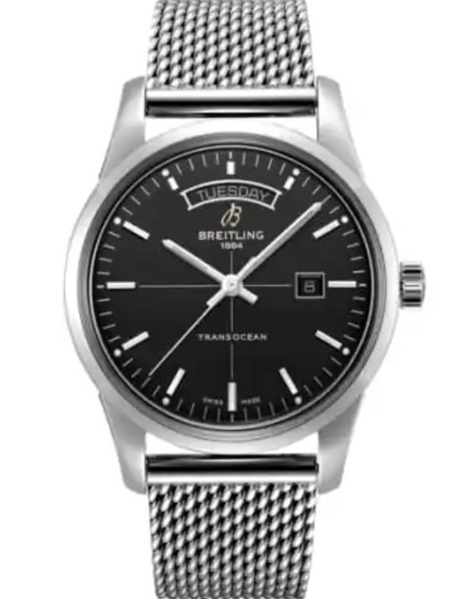 Breitling Transocean Day Date Black Index Dial on Stainless Steel Bracelet Ref. A45310/A451B69OCA Complete 2013