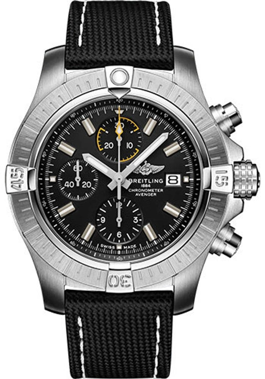 Breitling Avenger Chronograph Black Dial on Leather Strap Ref A13317101B1X1 with Card