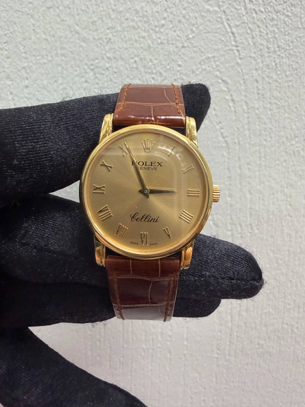 Rolex Cellini Gold Dial on Leather Ref 5116/8 with Papers 2004