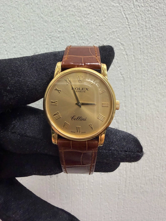 Rolex Cellini Gold Dial on Leather Ref 5116/8 with Papers 2004