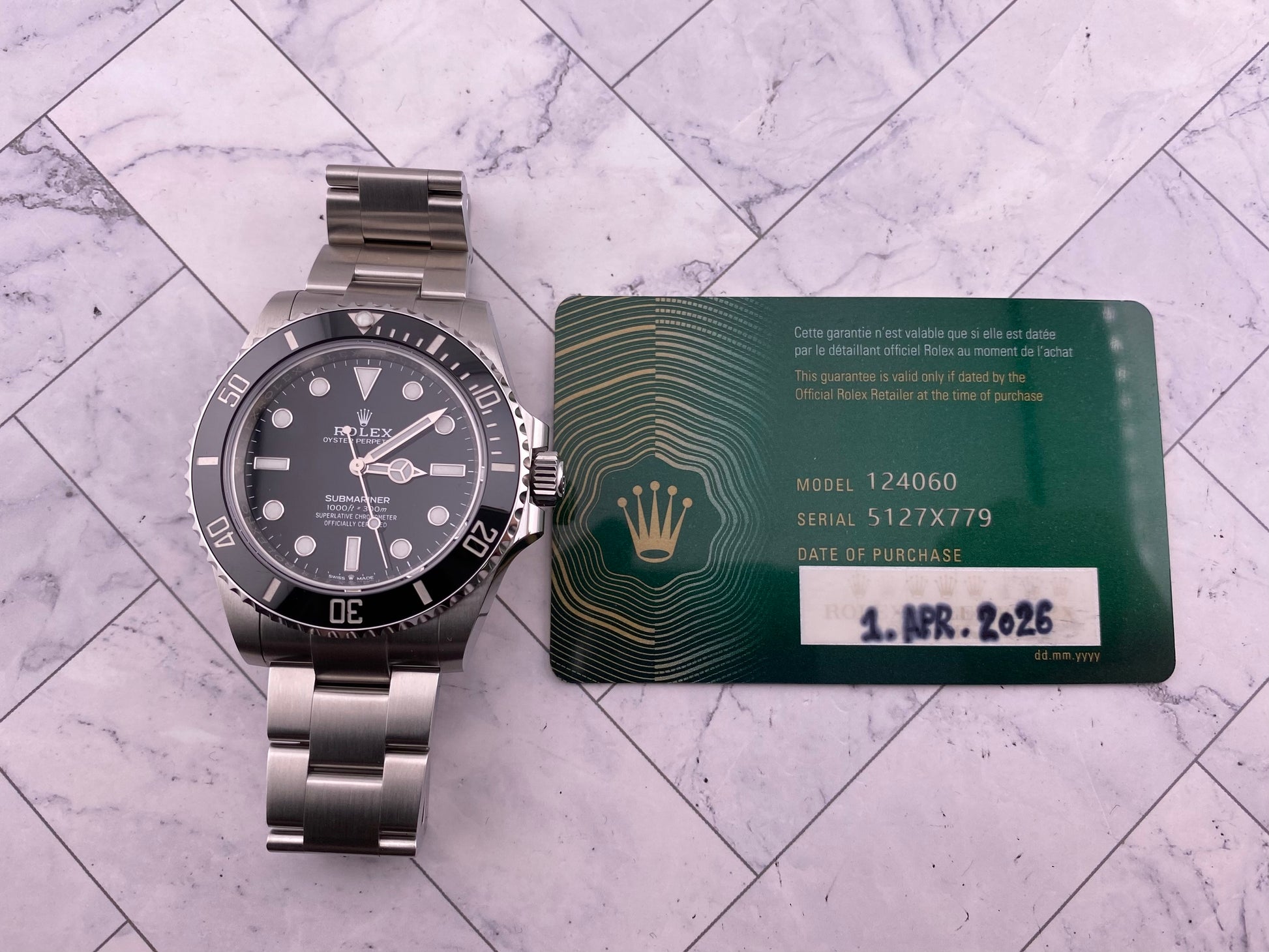 Rolex Submariner No-Date Black Dial on Oyster Ref. 124060 Card 2026 — view 7