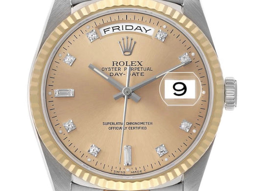 Rolex Day-Date Champagne Diamond Factory Dial on Am Leather Ref 18239BIC