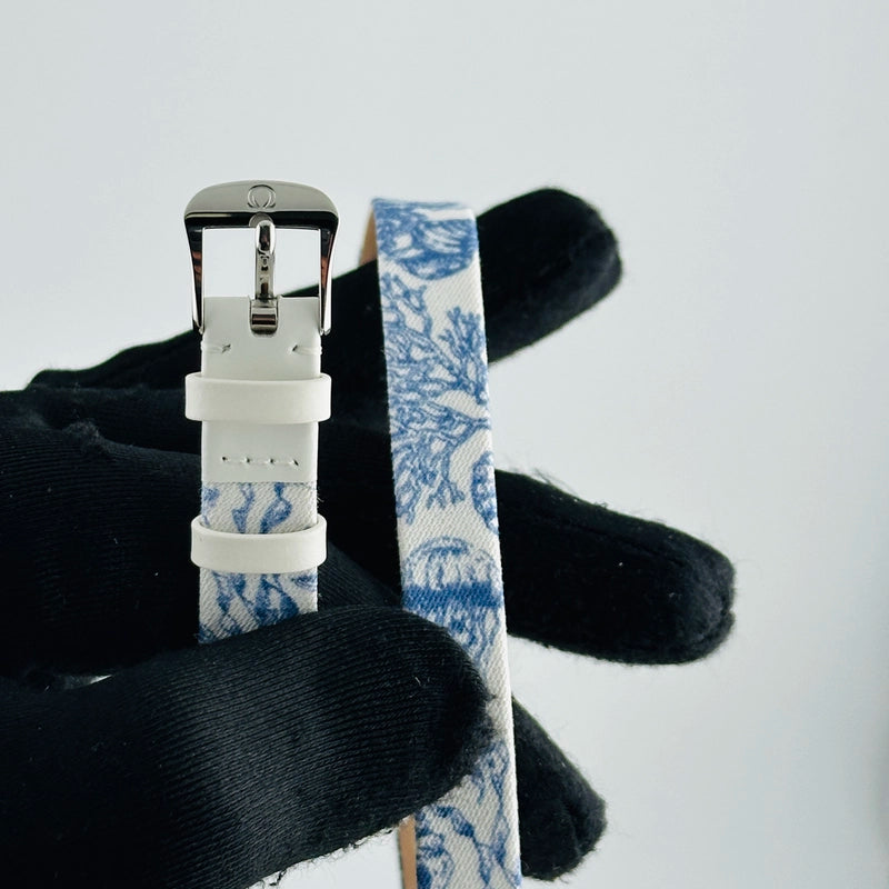Omega De Ville Mini Tr√©sor Quartz White / Blue Roman Markers Dial on Fabric Strap Ref 428.17.26.60.04.001 with Card