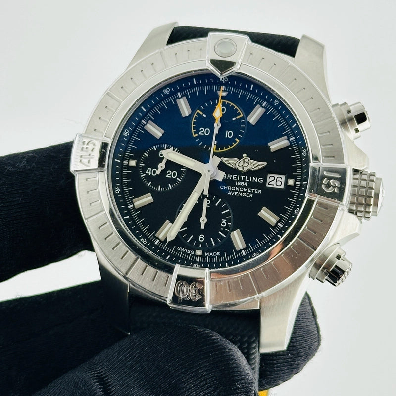 Breitling Avenger Chronograph Black Dial on Leather Strap Ref A13317101B1X1 with Card