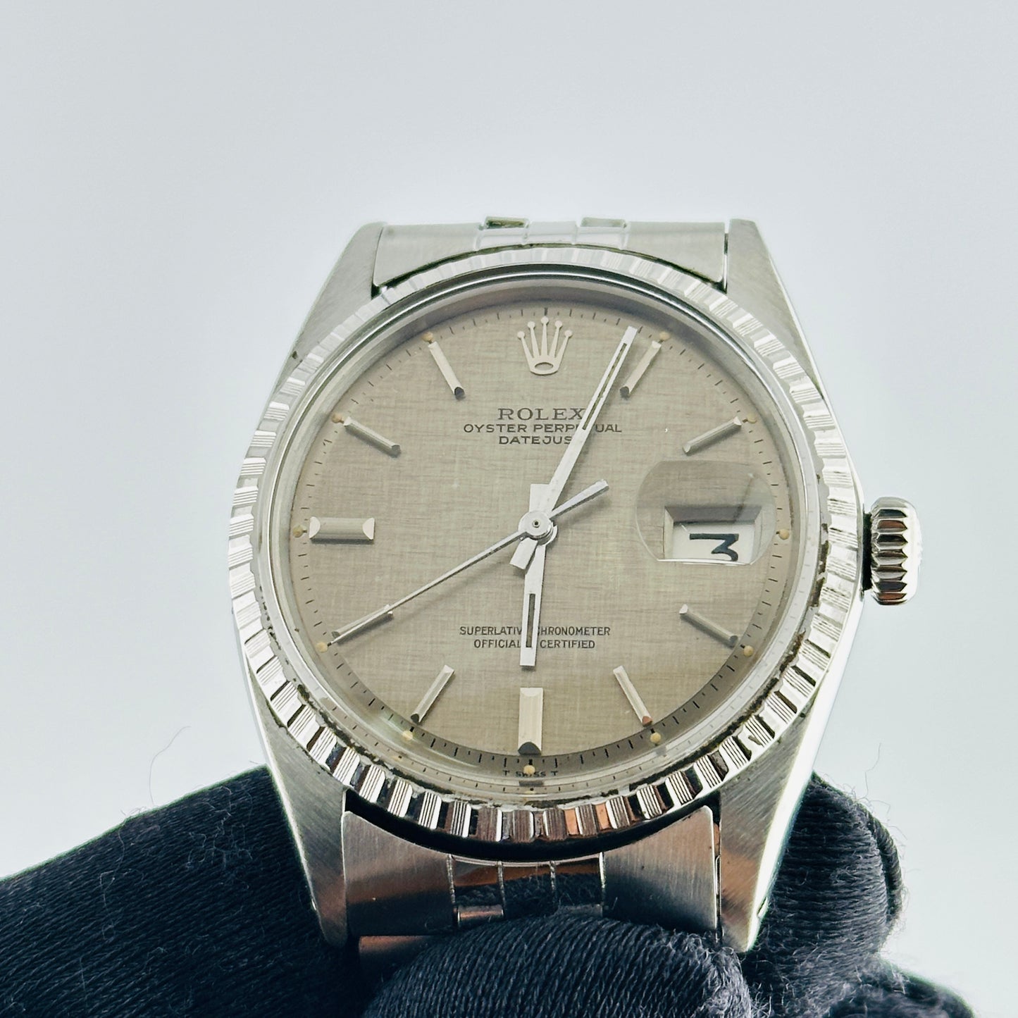Rolex Datejust Grey Linen Stick Dial on Folded Jubilee Bracelet Ref. 1603 1971 — view 2