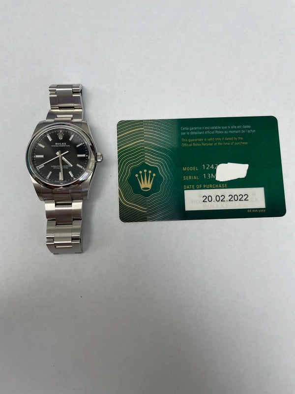 Rolex Oyster Perpetual Black Index Dial on Oyster Ref 124200 with New Style Card Green 2022