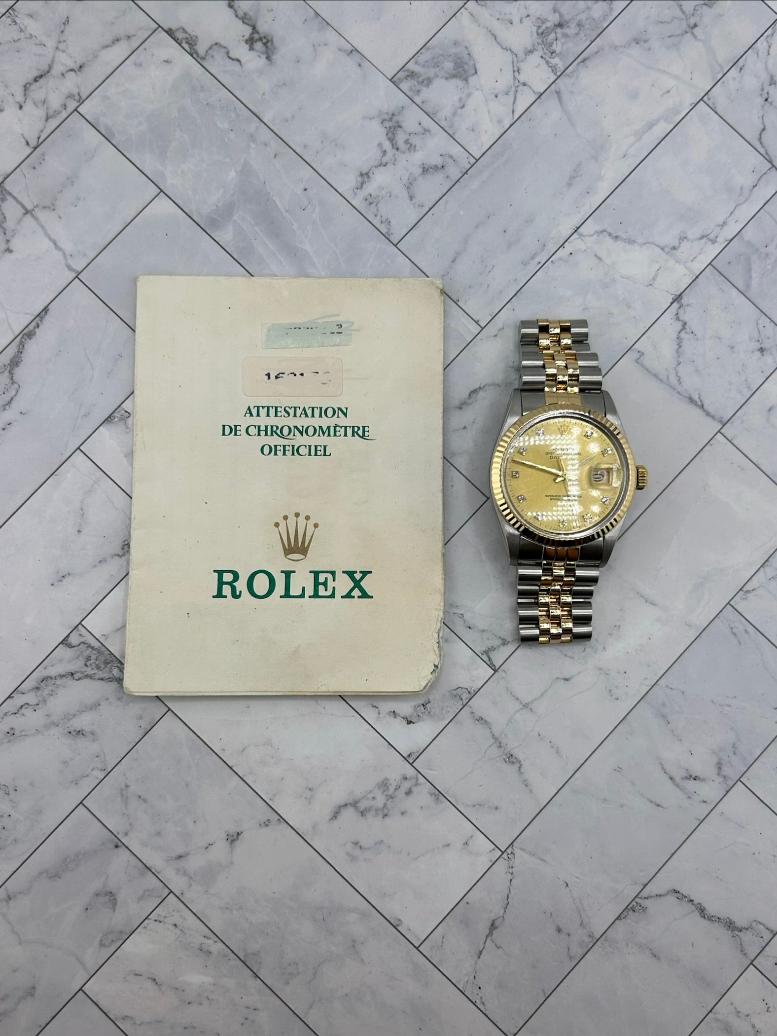 Rolex Datejust Champagne Diamond Dial on D Link Jubilee Bracelet Ref. 16013 Papers Open Date — view 7