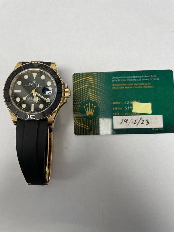 Rolex Yacht-Master Black Dial on Oysterflex Ref 226658 with New Style Card Green 2023
