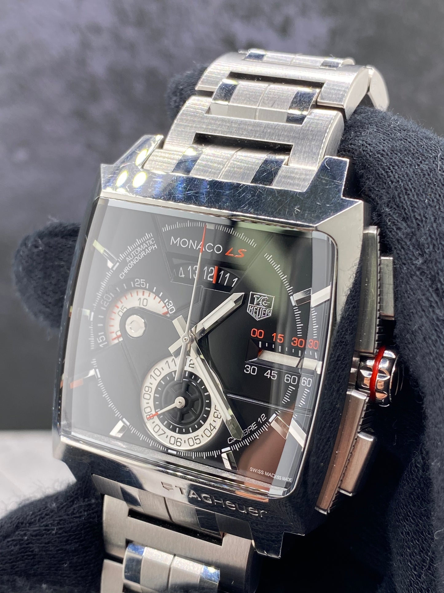 Tag Heuer Monaco LS Black Dial on Stainless Steel Bracelet Ref. CAL2110.BA0781 — view 2