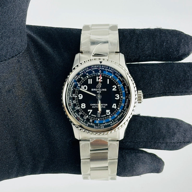Breitling Aviator 8 B35 Unitime Blue Arabic Dial on Stainless Steel Bracelet Ref AB3521 with Card 2024