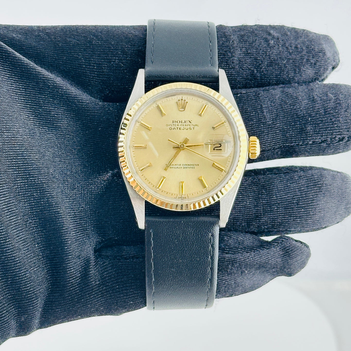 Rolex Datejust Champagne Stick Dial on Generic Leather Band Ref. 1601 1969