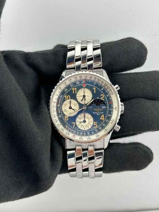 Breitling Navitimer Blue/Silver Dial on 5 Row Links Ref. A19022 Papers Open Date