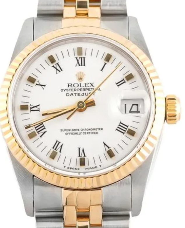 Rolex Datejust 31 White Roman Numerals Dial on 2 Tone Jubilee D Link Bracelet Ref. 68273 1989