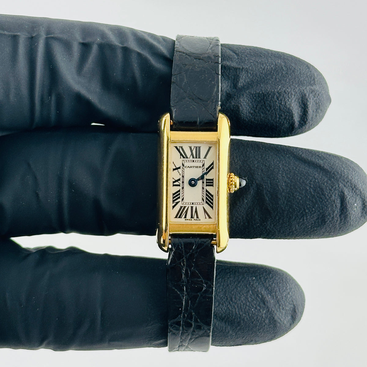 Cartier Tank Mini Allongee Silver Roman Numerals Dial on Leather Band Ref. 2443 Complete 2000 — view 3