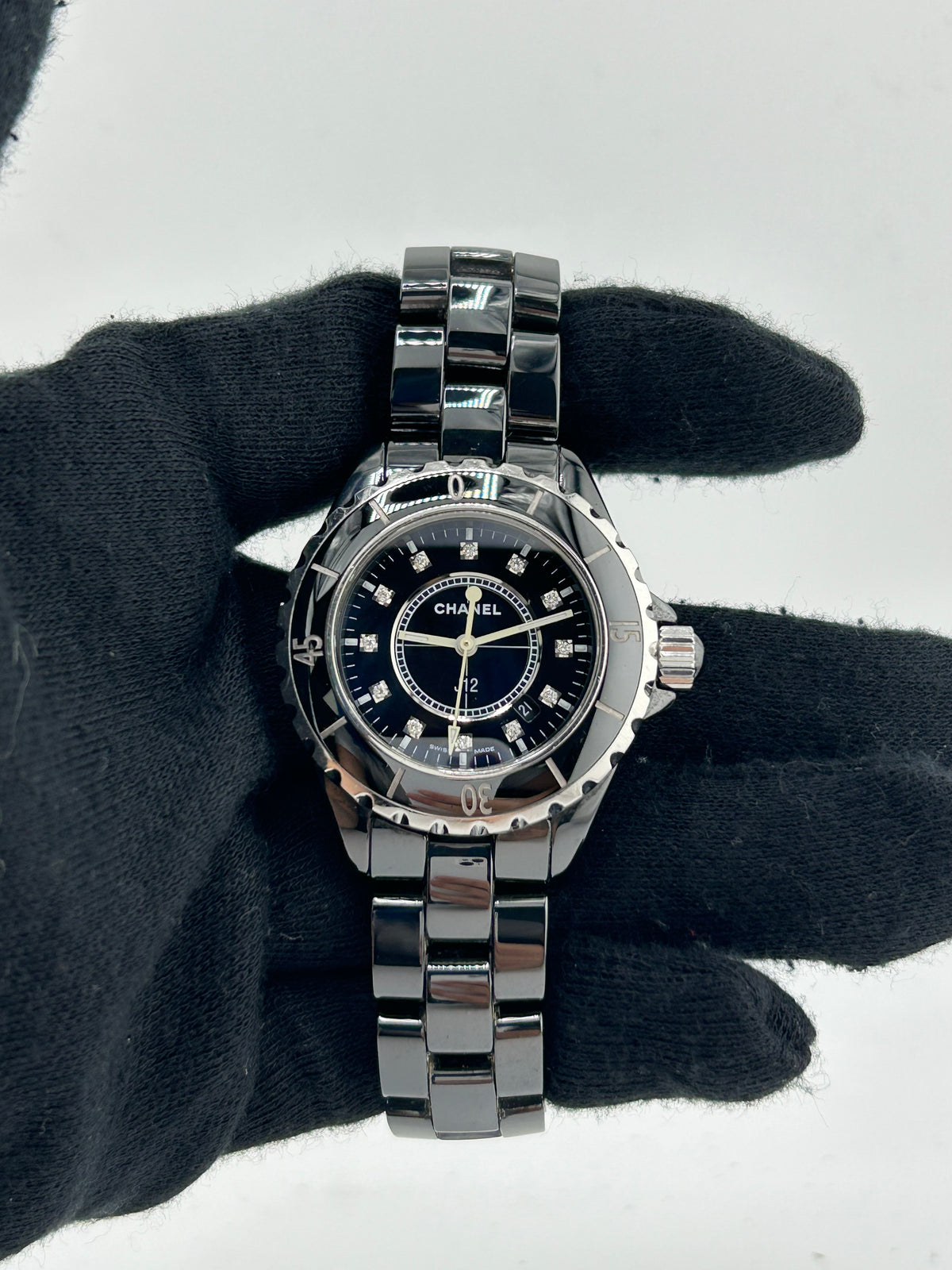 Chanel J12 Black With Factory Diamonds Dial on Bracelet Ref. H1625 Complete 2005