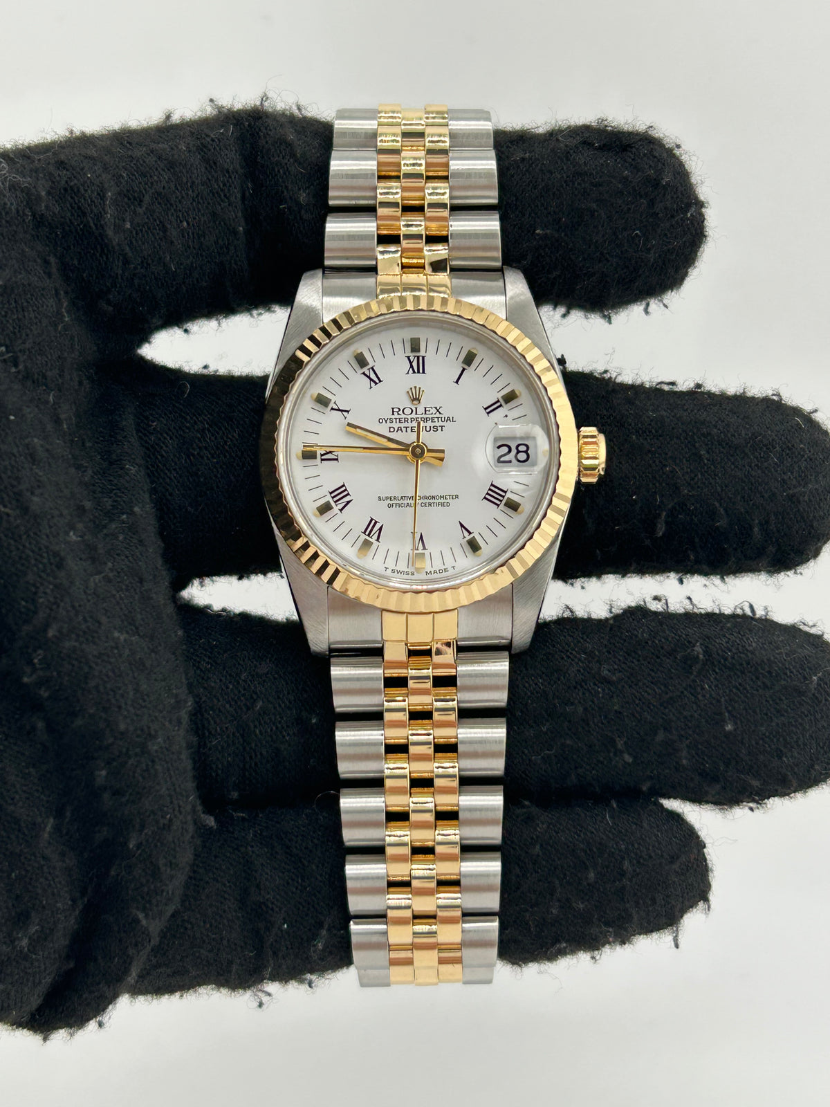Rolex Datejust 31 White Roman Numerals Dial on 2 Tone Jubilee D Link Bracelet Ref. 68273 1989 — view 2
