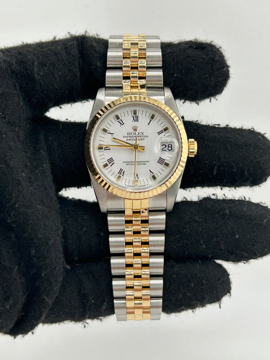 Rolex Datejust 31 White Roman Numerals Dial on 2 Tone Jubilee D Link Bracelet Ref. 68273 1989 — view 2