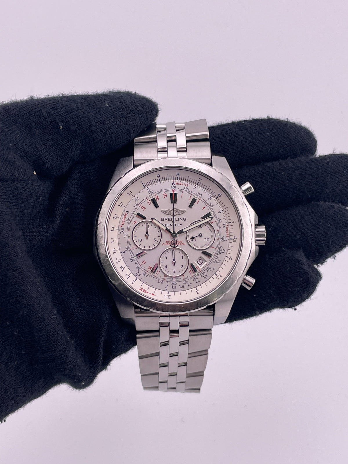Breitling Bentley Motors T Speed Silver Dial on Stainless Steel Bracelet Ref. A25365/A257G75SPS Papers 2009 — view 2
