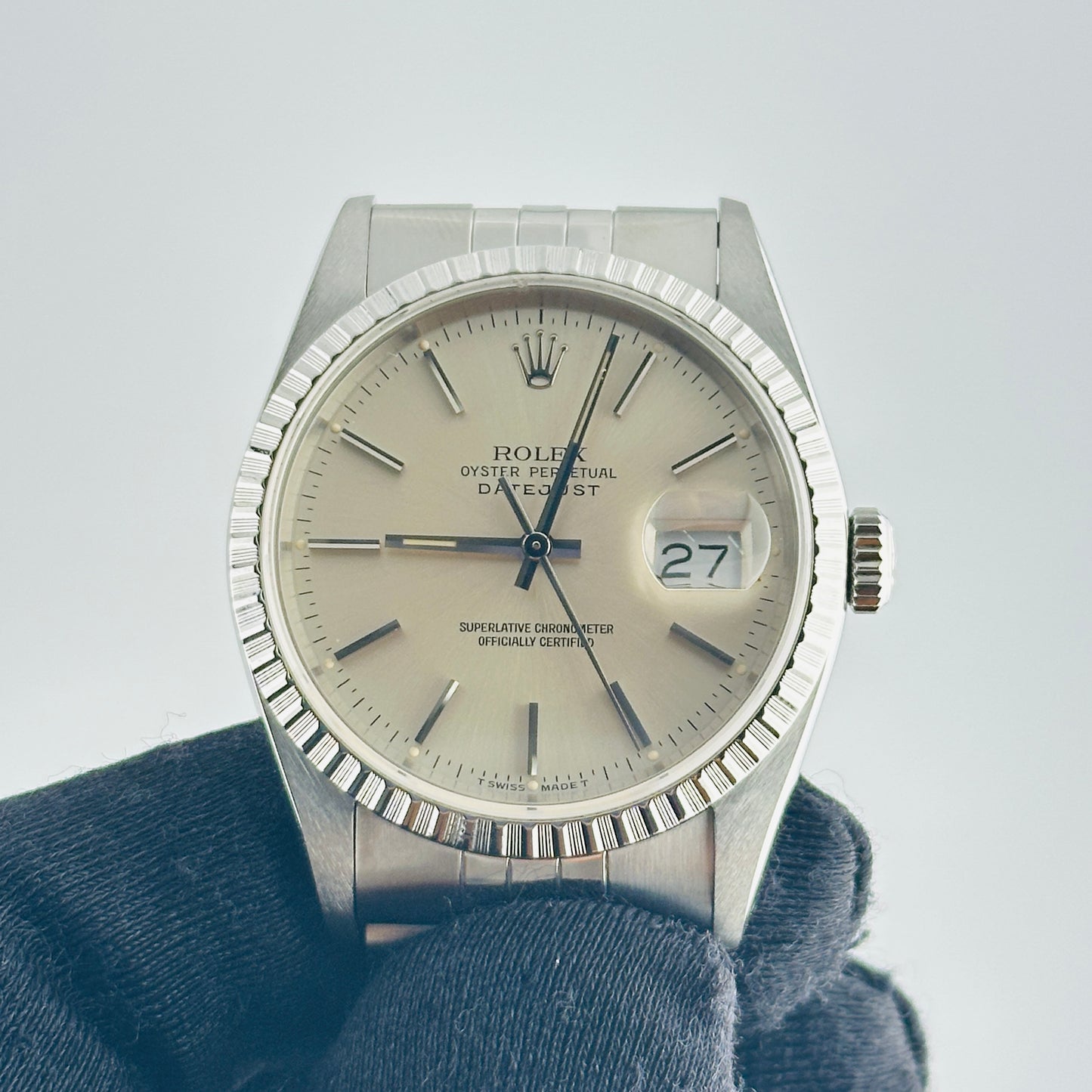 Rolex Datejust Silver Stick Dial on D Link Jubilee Bracelet Ref. 16220 1991 — view 2