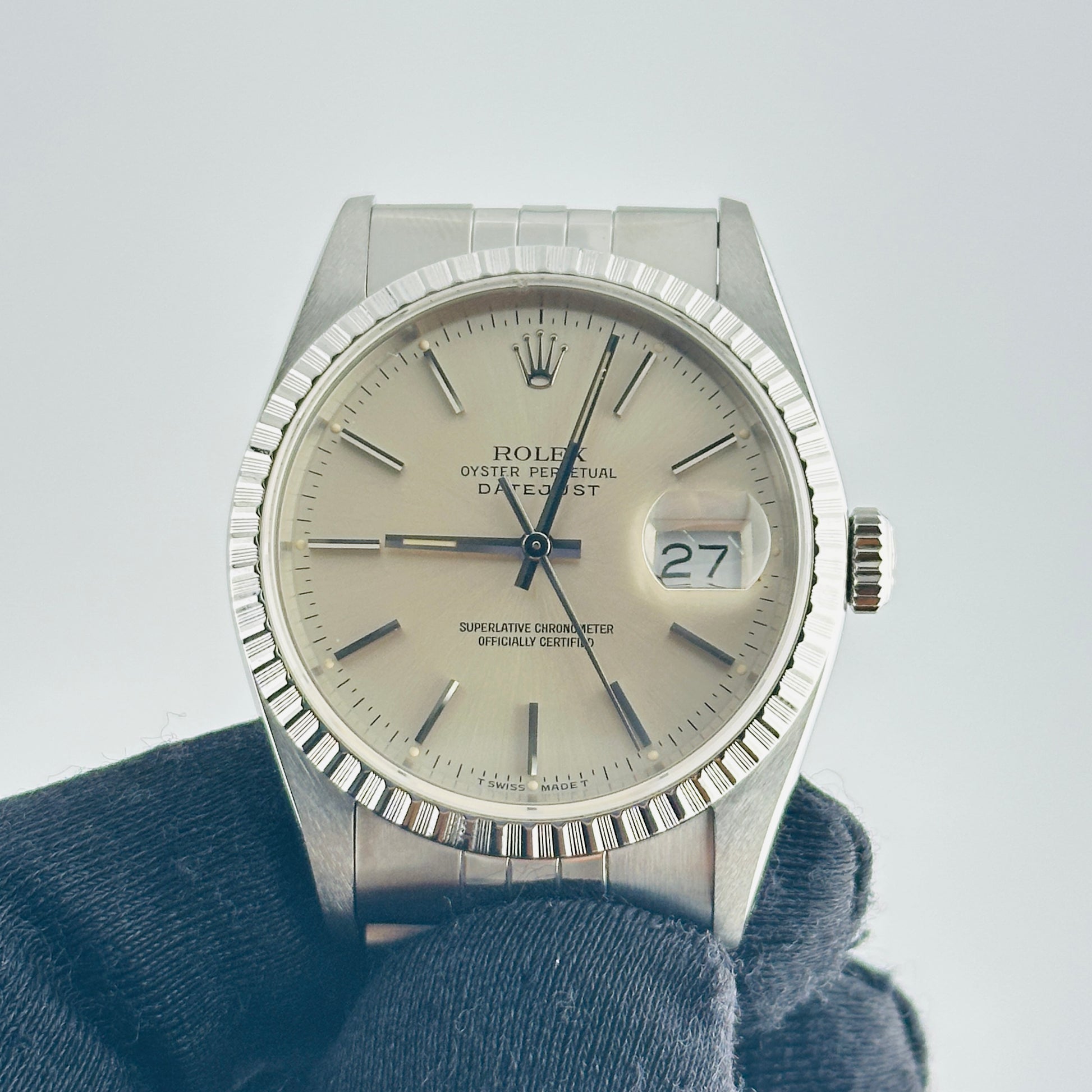 Rolex Datejust Silver Stick Dial on D Link Jubilee Bracelet Ref. 16220 1991 — view 2