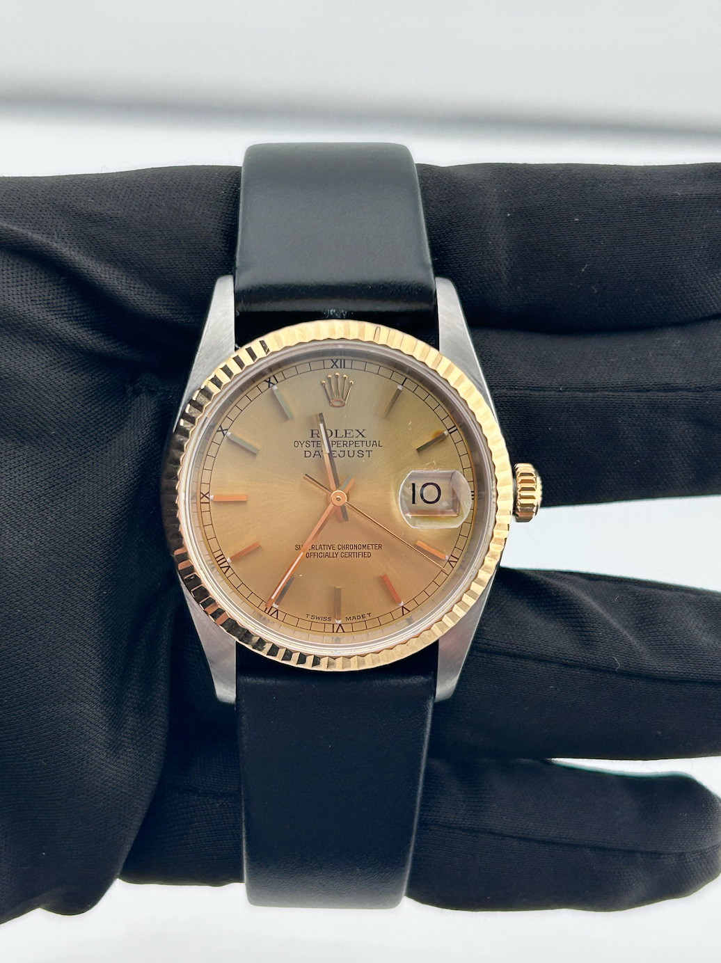 Rolex Datejust 36 Champagne Stick Dial on Generic Leather Ref. 16233