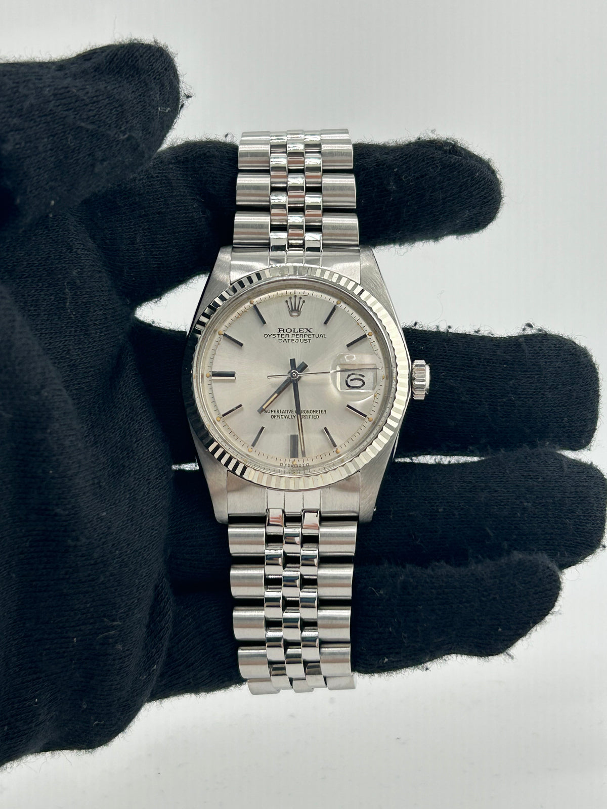 Rolex Datejust 36 Silver Stick Dial on Jubilee D Link Bracelet Ref. 1601 1976 — view 2