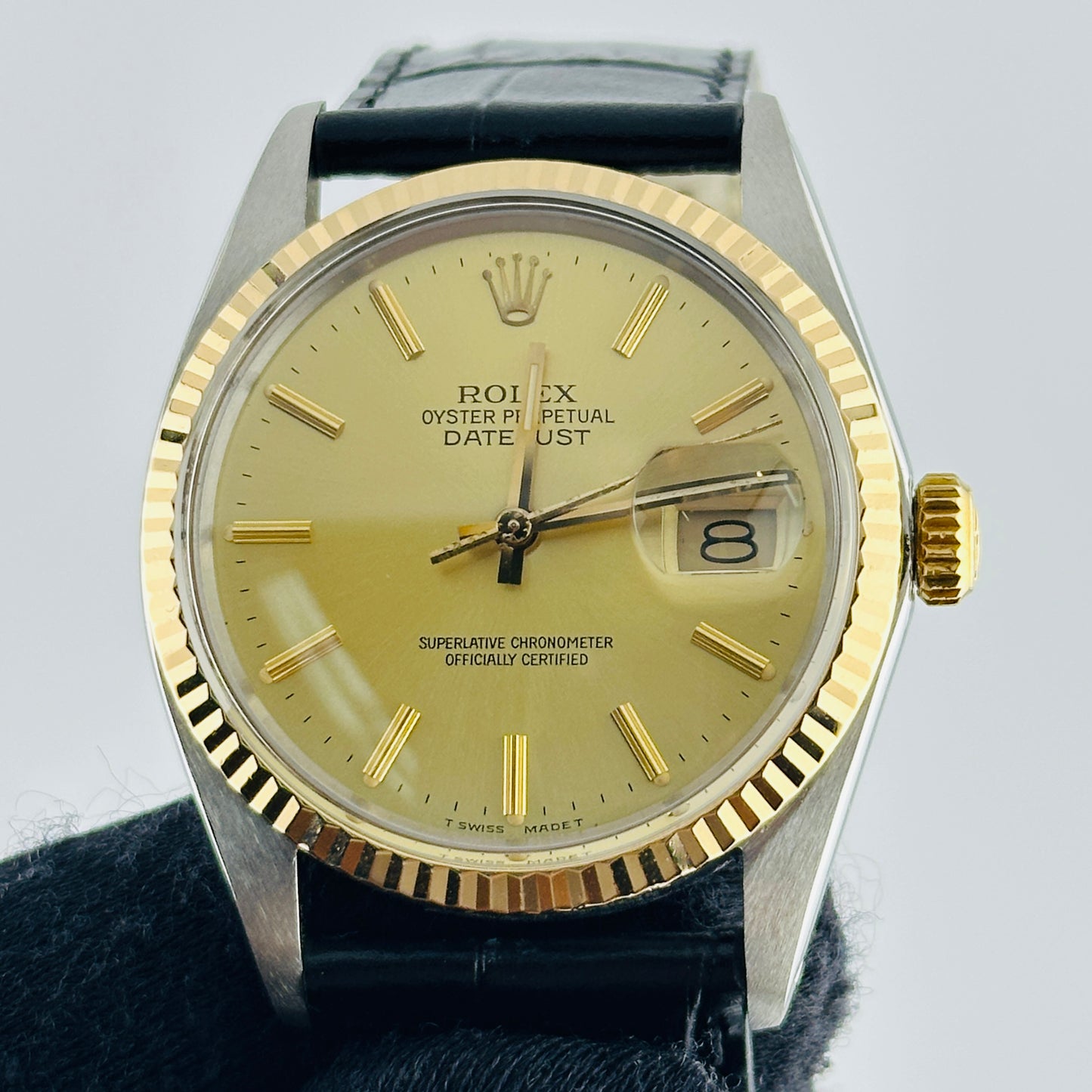 Rolex Datejust Champagne Stick Dial on Generic Leather Band Ref. 16013 1986