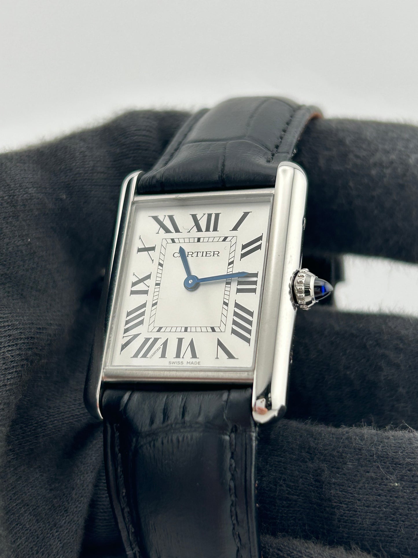 Cartier Tank Must Silver Roman Numerals Dial on Generic Black Leather Band Ref. WSTA0059 Card 2022 — view 3