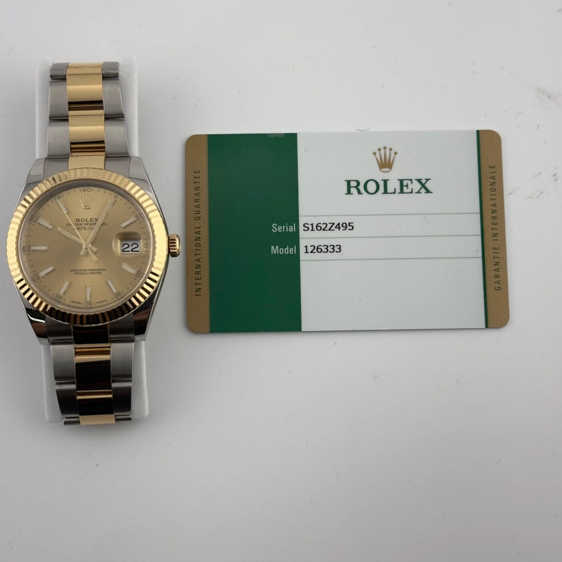 Rolex Datejust 41 Champagne Index Dial on Oyster Ref 126333 with New Style Card White 2017