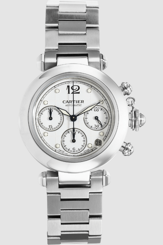 Cartier Pasha Midsize Chronograph White Dial Dial on Stainless Steel Bracelet Ref. 2412 / W31039M7