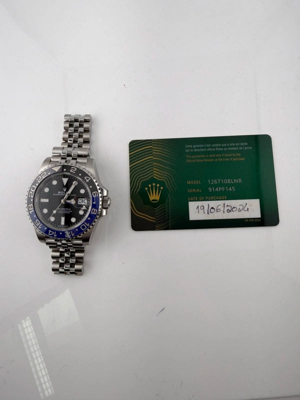Rolex GMT-Master II Batgirl Black Dial on Jubilee Ref 126710BLNR with New Style Card Green 2024