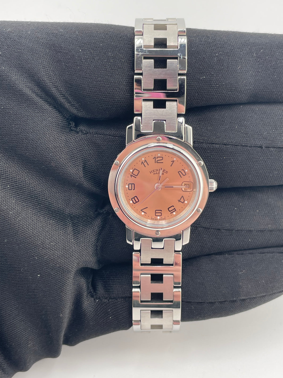 Hermes Clipper Salmon / Arabic Numerals Dial on Stainless Steel Bracelet Ref. CL4.210 Papers Open Date — view 3