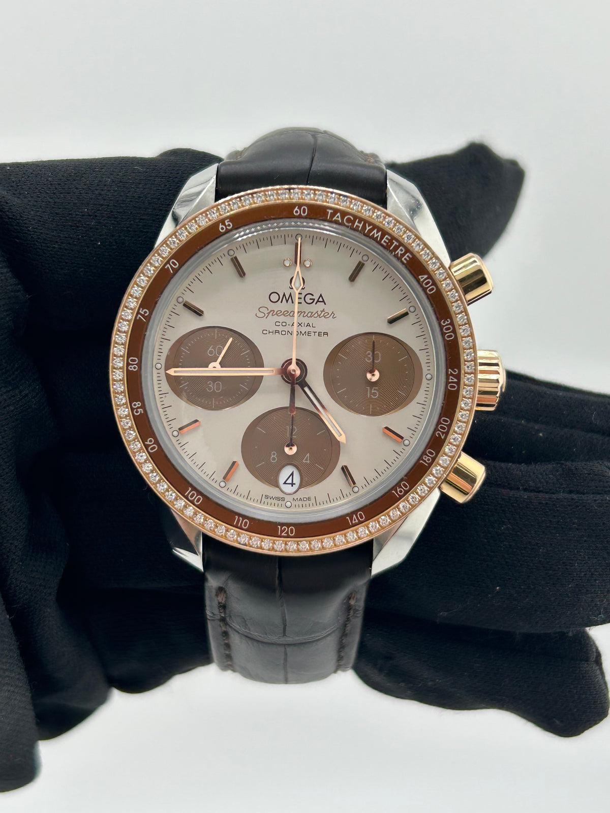 Omega Speedmaster Co-Axial Chronograph Cappuccino Dial on Leather Strap Ref. 324.28.38.50.02.002 Complete 2018 — view 2