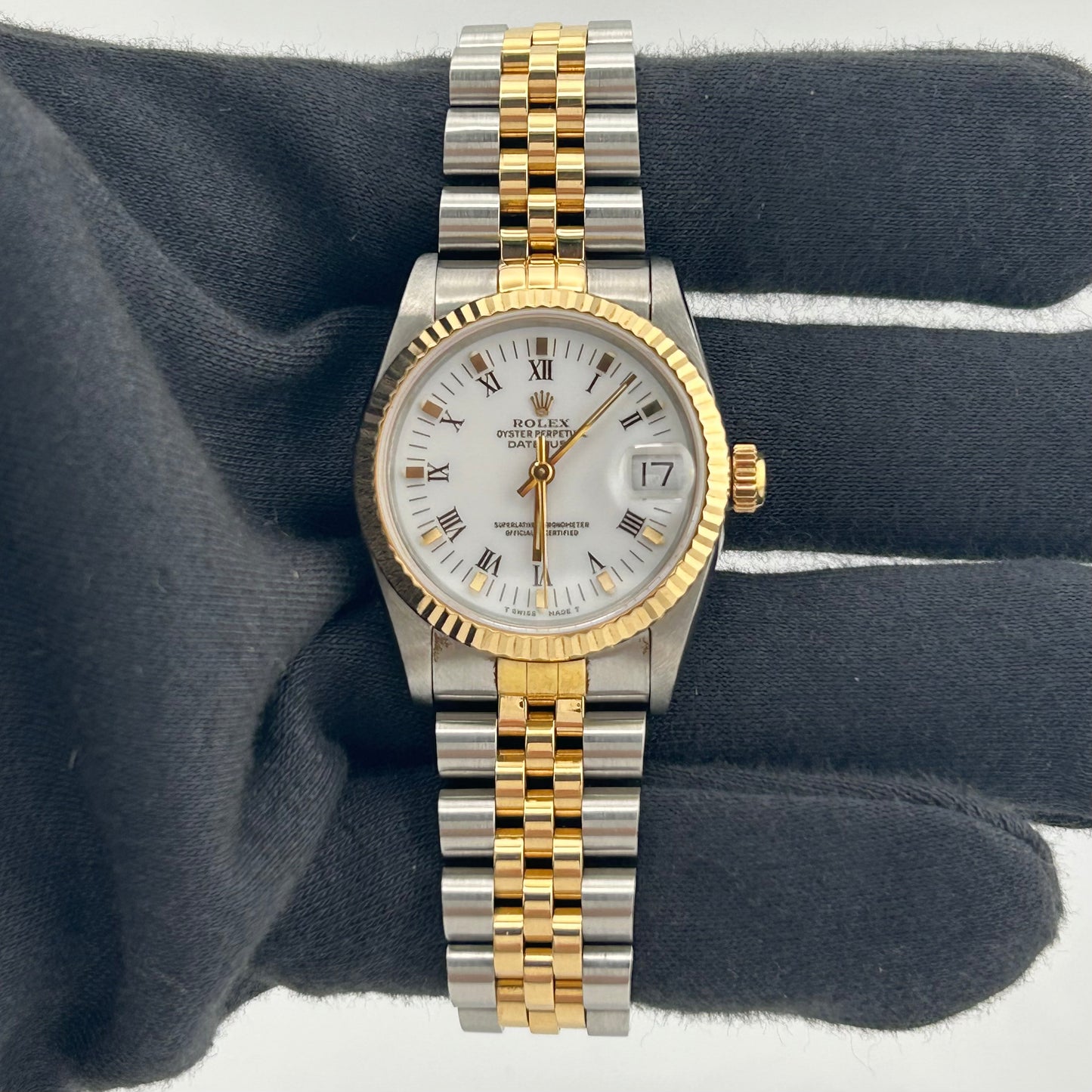 Rolex Datejust White Roman Dial on D Link Jubilee Bracelet Ref. 68273 1991 — view 2