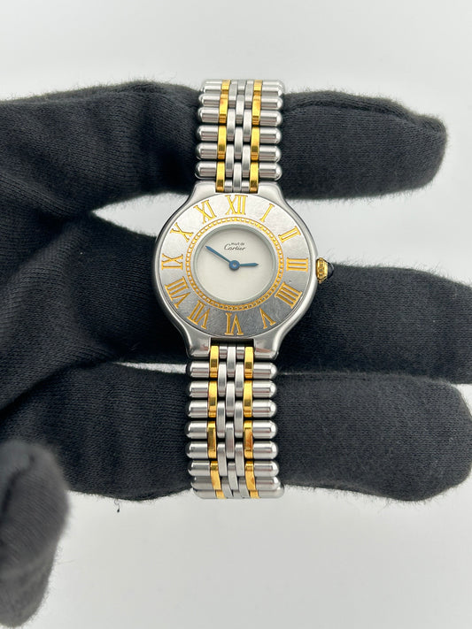 Cartier Montres 21 Must de Cartier Silver Dial on Stainless Steel & Yellow Gold Ref. 1340 Papers 1988