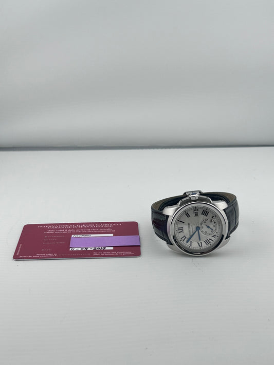 Cartier Calibre De Cartier Silver Roman Numerals Dial on Black Leather Strap Ref. 35840 Card 2017