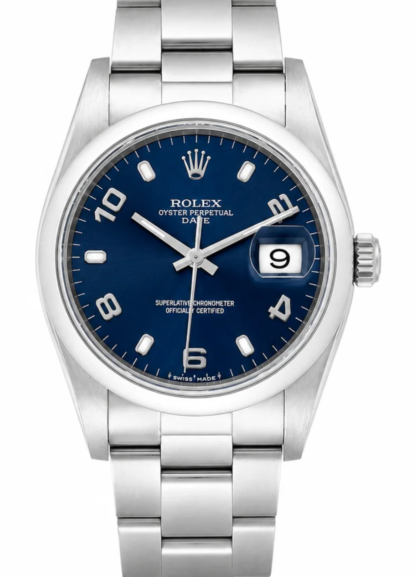 Rolex Oyster Perpetual Date Blue Arabic Dial on Oyster Steel Bracelet Ref. 15200 1999