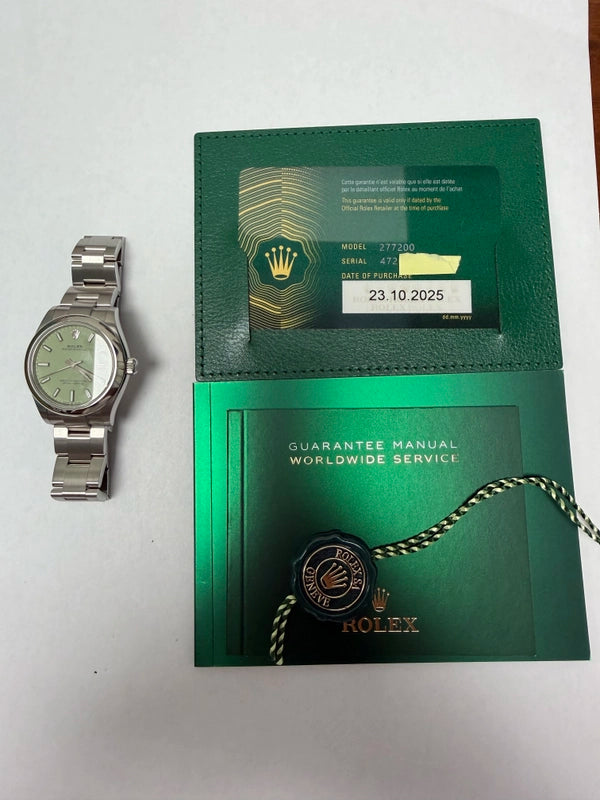 Rolex Oyster Perpetual Pistachio Dial on Oyster Ref 277200 with New Style Card Green 2025