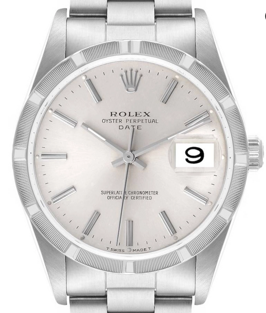 Rolex Oyster Perpetual Date Silver Stick Dial on Oyster Bracelet Ref. 15210 1991