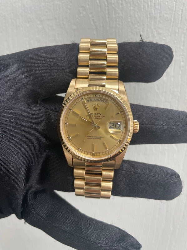 Rolex Day Date Gold Dial on President Ref 18238 with Papers 1989