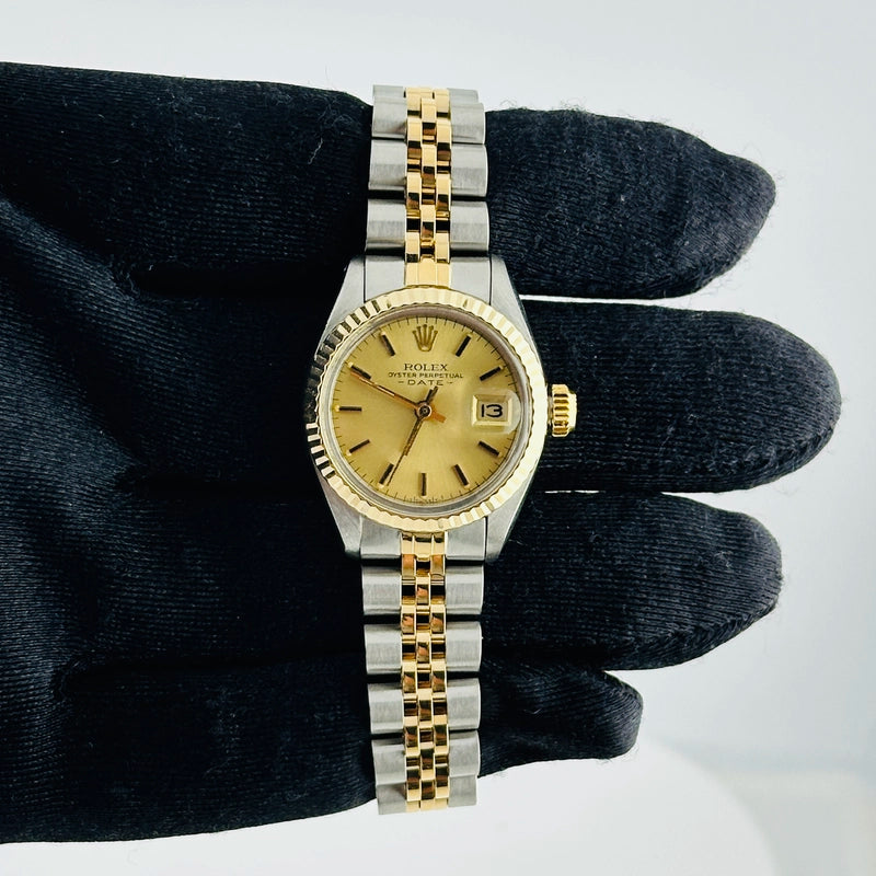 Rolex Oyster Perpetual Date Champagne Stick Dial on D Link Jubilee Ref 6917