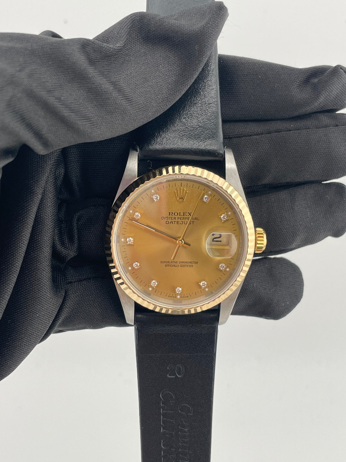 Rolex Datejust 36 Champagne Diamond Dial on Generic Black Leather Band Ref. 16233 1993 — view 2