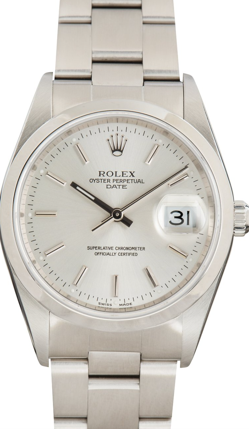 Rolex Oyster Perpetual Date Silver Stick Dial on Oyster Bracelet Ref. 15200 1999