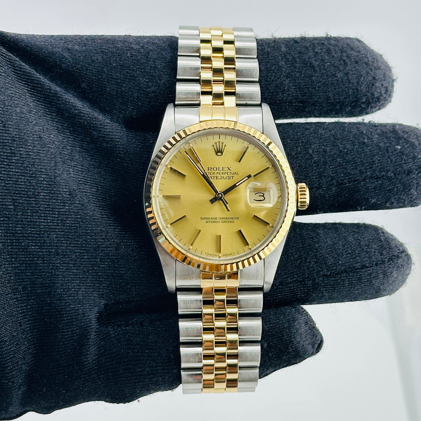 Rolex Datejust Champagne Stick Dial on D Link Jubilee Bracelet Ref. 16013 1986 — view 2