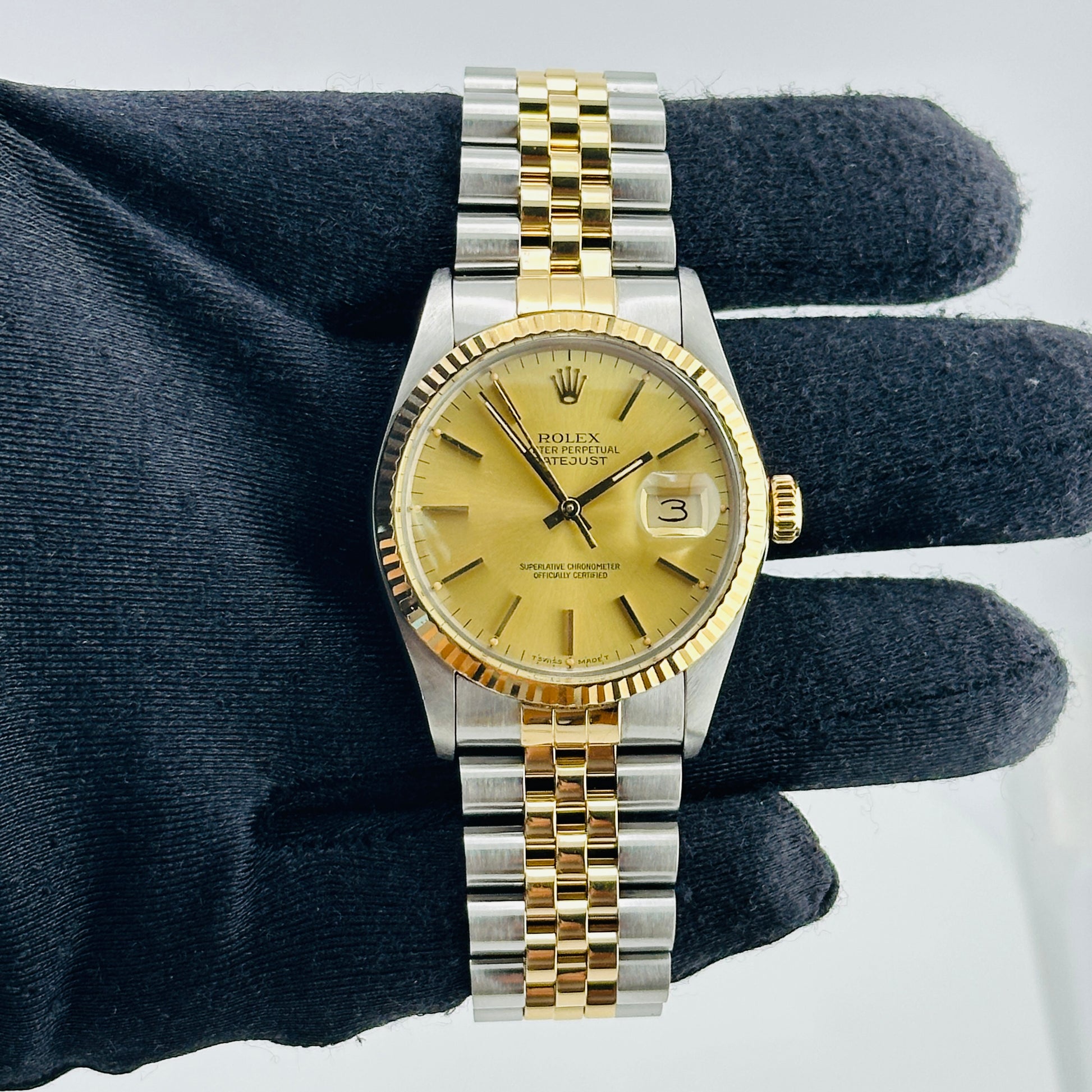 Rolex Datejust Champagne Stick Dial on D Link Jubilee Bracelet Ref. 16013 1986 — view 2