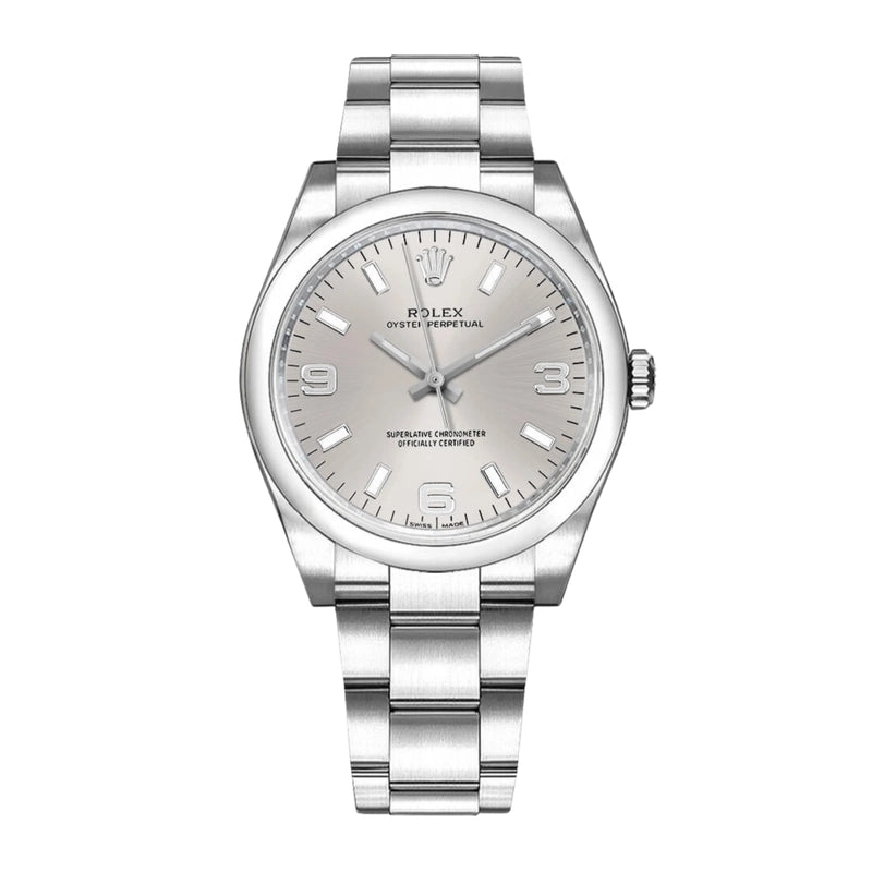 Rolex Oyster Perpetual Silver Stick 369 Dial on Oyster Ref 114200 with Card Old Green 2010